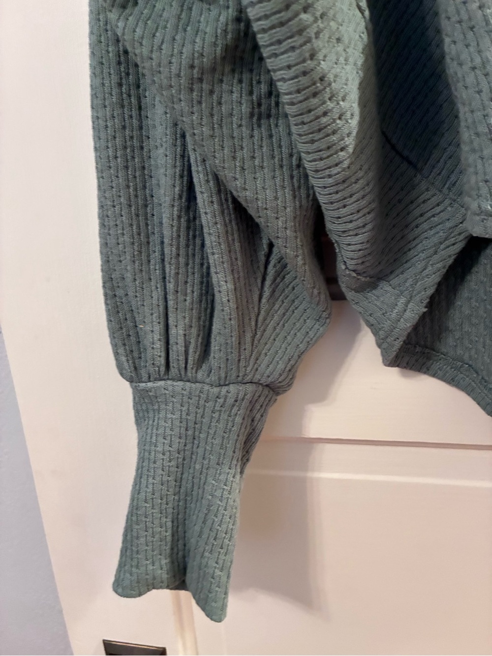 Free People We The Free Quinn Henley Long Sleeve Thermal Knit Top Jade Ash L - Picture 7 of 10